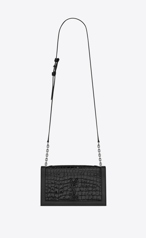 Schultasche aus Lackleder mit Krokodillederprägung